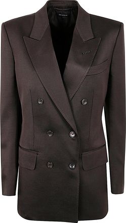Tom Ford Womens Silk And Wool Twill Double Breasted Jacket - Dark Grey - Size EU 46 (Womens)