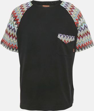 Missoni Black Zig Zag Knit Inserts Cotton Crewneck T-Shirt