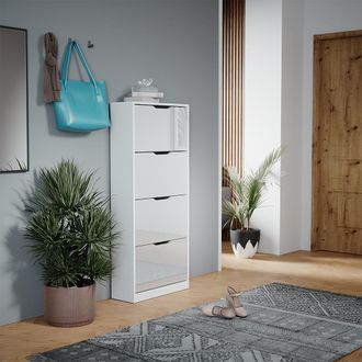 Vicco Mueble Zapatero Luca, Blanco/blanco Alto Brillo, 59 X 137 Cm Con 4 Cajones Abatibles
