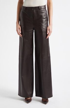 Nour Hammour Coda Wide Leg Leather Pants in Brown at Nordstrom, Size 42
