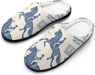 Generic Horse Show Marseille Slippers Men Winter Warm Cotton Anti-Slip Indoor Slip-Ons House Shoes