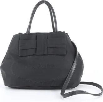 Prada Black Leather Nylon Shoulder Bag Tote Bag (Pre-Owned)