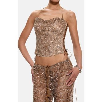 Jaded London Deva Sequin Knit Corset Top in Gold at Nordstrom, Size 12