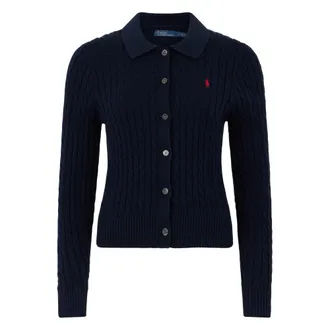 Polo Ralph Lauren Cardigans, female, Blue, Size: L Cotton Cardigan with Embroidery