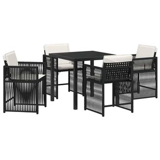 Berkfield Home 5 Piece Garden Dining Set with Cushions Black Poly Rattan