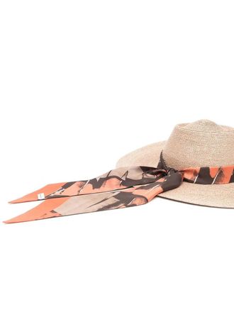 Ferragamo 360715755755 Ribbon-Tie Straw Sun Hat - Beige