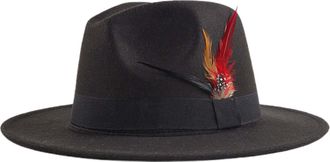 Generic Summer Hats for Men Fedora Hat for Men and Women Classic Woolen Adjustable Panama Hat with Feather Wide Brim Gradient Jazz Cap Large Mens Hat (Black O