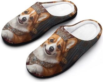 Generic Corgi Dog Queen Womens Slippers Warm House Slippers Indoor House Shoes with Anti-Skid Rubber Sole