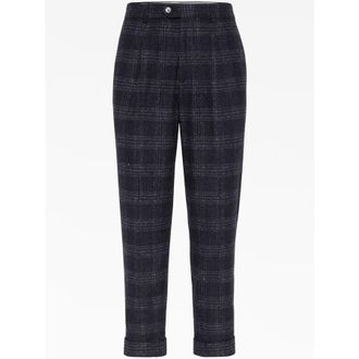 Brunello Cucinelli Anthracite Plaid Tailored Trousers, Brand Size 54 (US Size 38)