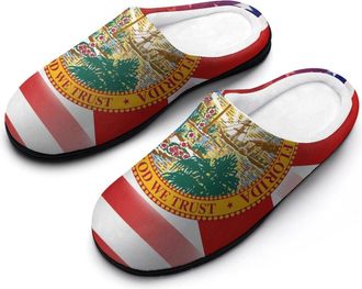 Generic US & Florida State Flag Funny Mens Cotton Slippers Soft Non-Slip Rubber Sole House Slipper Indoor Outdoor