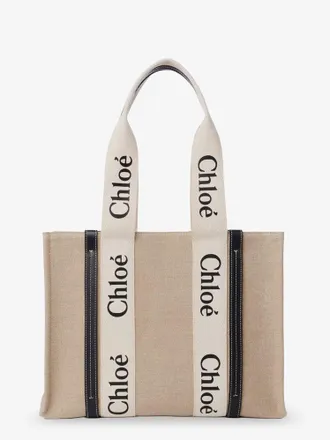 Chlo&eacute; Womens Shoulder Bag Woody Beige Linen Linen-Leather Linen/leather