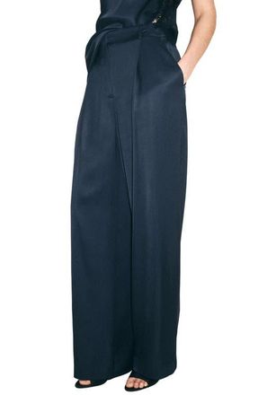 Mango Straight Leg Satin Pants in Blue at Nordstrom, Size Medium