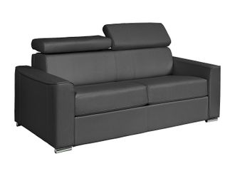 Vente-Unique Sof&aacute; cama de 3 plazas expr&eacute;s de cuero de b&uacute;falo gris - Cama de 140 cm - Colch&oacute;n de 18 cm - VIZIR