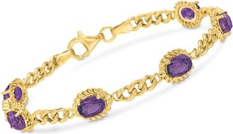 Ross-Simons Amethyst Link Bracelet in 18kt Gold Over Sterling Silver