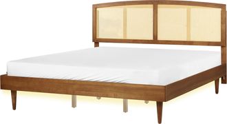 Beliani Cama Led De Listones De Madera Clara De Caucho Con Cabecero Estilo R&uacute;stico Minimalista 180 X 200 Cm Varzy