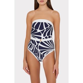 Milly Ravello Abstract Kai Print One-Piece Swimsuit in Navy/White at Nordstrom, Size X-Small