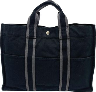 Herm&egrave;s Black Canvas Handbag Tote Bag (Pre-Owned)