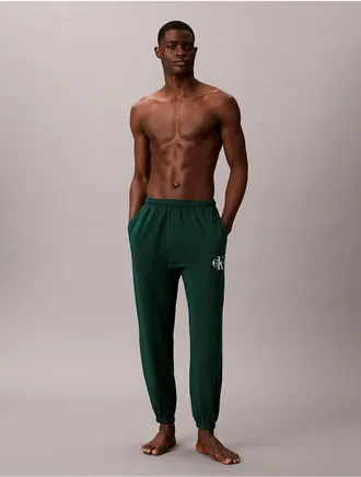 Calvin Klein Mens Icon Cotton Stretch Monologo Sleep Joggers - Green - XL
