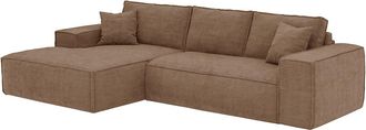 Vente-Unique Sof&aacute; cama rinconera izquierda expr&eacute;s de pana topo - Cama de 140 cm - Colch&oacute;n de 13 cm viscoel&aacute;stico - AMELIA