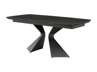 Vente-Unique Mesa extensible de comedor para 6 a 10 personas en vidrio templado, cer&aacute;mica y metal - Efecto m&aacute;rmol negro - KAJARI de Maison C&eacute;phy