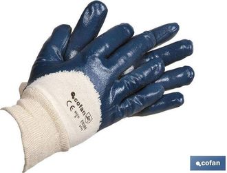 cofan Cofan - Guantes De Nitrilo Amarillos Con Revestimiento Impermeable Y No Absorbente De Larga Duraci&oacute;n T-10 ( Bl&iacute;ster 12 Pares) Azul