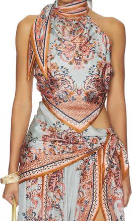 Zimmermann Aster Scarf Bodice Top In Blue Paisley Floral