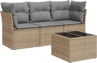 vidaXL Juego De Sof&aacute;s Jard&iacute;n Con Cojines 4 Pzas Rat&aacute;n Sint&eacute;tico Beige Vidaxl