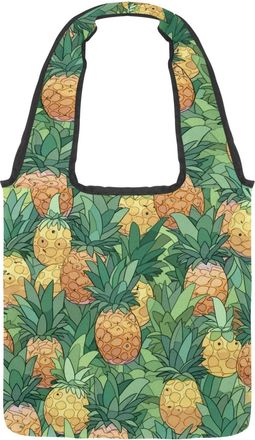 Generic Tropical Pineapple Fruit Reversible Canvas Shoulder Tote - Double-Sided Print, 12oz Cotton, 27cm Drop, Fold-Flat Bag for Travel, Shopping, Street Outi