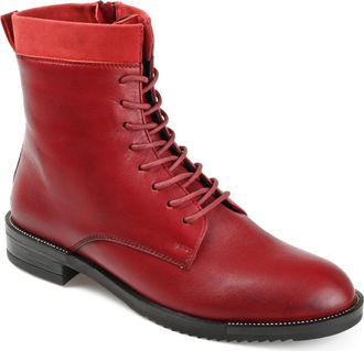 Journee Collection Womens Genuine Leather Natara Round Toe Stacked Combat Booties