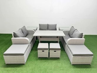 Fimous Rattan Lounge Sofa Set 10 Seater Outdoor Garden Furniture Sets in Light Grey