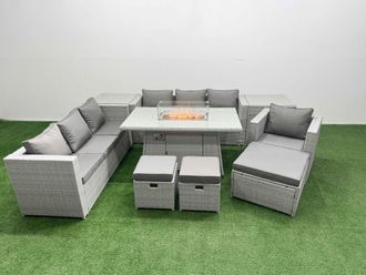 Fimous 10 Seat PE Rattan Lounge Sofa Set Outdoor Garden Furniture Set in Light Grey