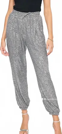 Entro Sequin Stretch Waist Drawstring Pants In Charcoal