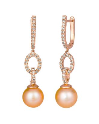 Le Vian Pearl 14K Rose Gold 0.51 Ct. Tw. Diamond & Pink Freshwater Pearl & 9-10Mm Pearl Dangle Earrings