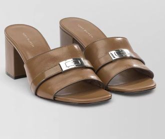 Tory Burch block heel mules open toe buckle