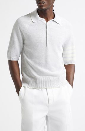 Thom Browne Linen & Cotton 4-Bar Relaxed Fit Polo in Pale Grey at Nordstrom, Size 1