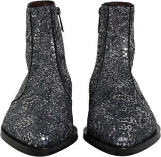 Dolce & Gabbana Dark Gray Cotton Sequined Chelsea Boots Mens Shoes