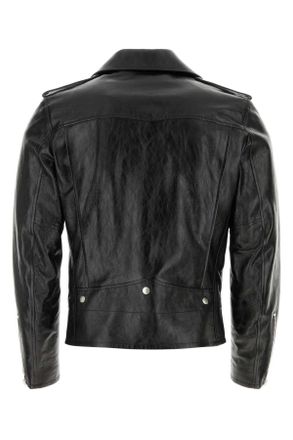 Saint Laurent Mens Black Leather Jacket Exterior: Lamb Lining: Cupro Giacche Pelle