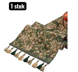 OEM 1 Pieza, Camino De Mesa, Protector De Mesa, Mantel Largo Estilo Algod&oacute;n, 350x33cm, Aspecto De Lino Y Algod&oacute;n, Estampado Floral, Verde