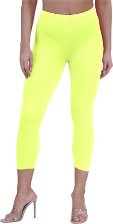 Janisramone Womens Ladies New Plain Stretchy 3/4 Leggings Workout Tight Gym Cropped Capri Active Pants Neon Yellow