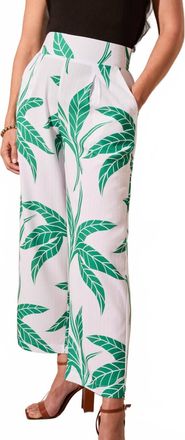 Tribal Pull-On Ankle Pants With Pleats In White & Green Floral Print