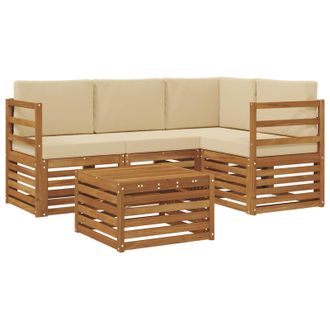 vidaXL Conjunto De Sof&aacute;s De Exterior Con Coj&iacute;n 5 Pcs Natural Y Beige Vidaxl