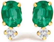 House of Brilliance 18K Yellow Gold Oval Green Emerald and Diamond Double Drop Stud Earrings at Nordstrom