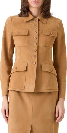 Akris Delia Fitted Goatskin Suede Jacket in Camel at Nordstrom, Size 10