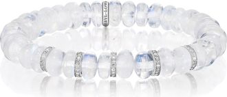 Sheryl Lowe Rainbow Moonstone 8mm Bead Bracelet with 5 Diamond Rondelles in Moonstone /Sterling Silver at Nordstrom, Size 7.25