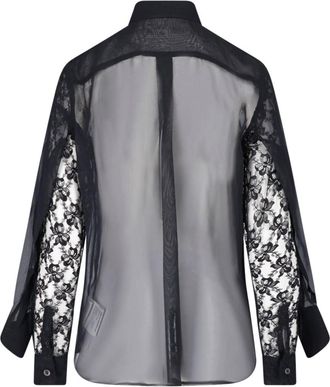 Comme Des Gar&ccedil;ons Black Sheer Lace Button-Down Blouse