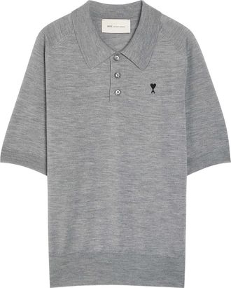 Ami Ami Paris Logo-embroidered Wool Polo Shirt - Grey - Xxl