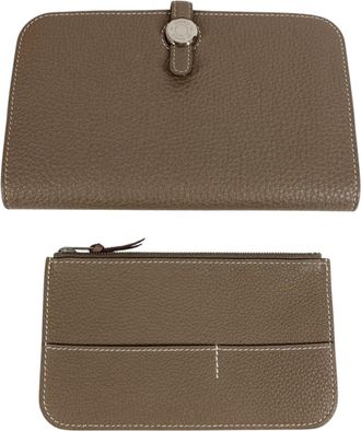 Herm&egrave;s Etoupe Gray Gray Togo Leather Long Wallet (Bi-Fold) (Pre-Owned)