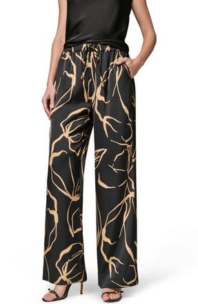 DKNY Print Wide Leg Satin Pants in Black/Fawn at Nordstrom, Size X-Large