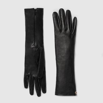 Gucci Leather Gloves With Double G, Black