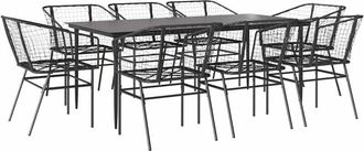 vidaXL Vidaxl - 9 Piece Garden Dining Set Black Poly Rattan Glass